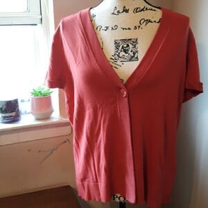 VINTAGE RUST COLOR SHORT SLEEVE V-NECK CARDIGAN MEDIUM